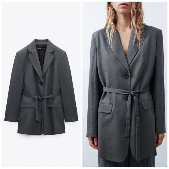 Zara LINEN BLEND BLAZER WITH BELT